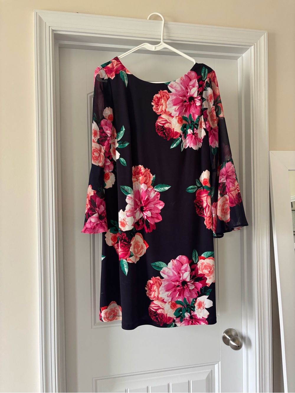 Jessica Howard Navy Long-Sleeve Shift Dress with Pink Floral Print